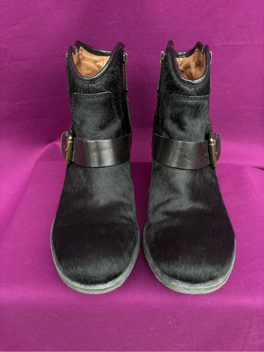 Donald J Pliner Dalis Calf Hair Moto Ankle Boots 6.5 Black Leather
